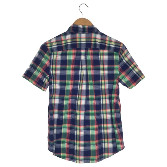 Ralph Lauren Shirt Boys L Plaid Button Up Short Sleeve Preppy Collar Blue - Picture 2 of 12